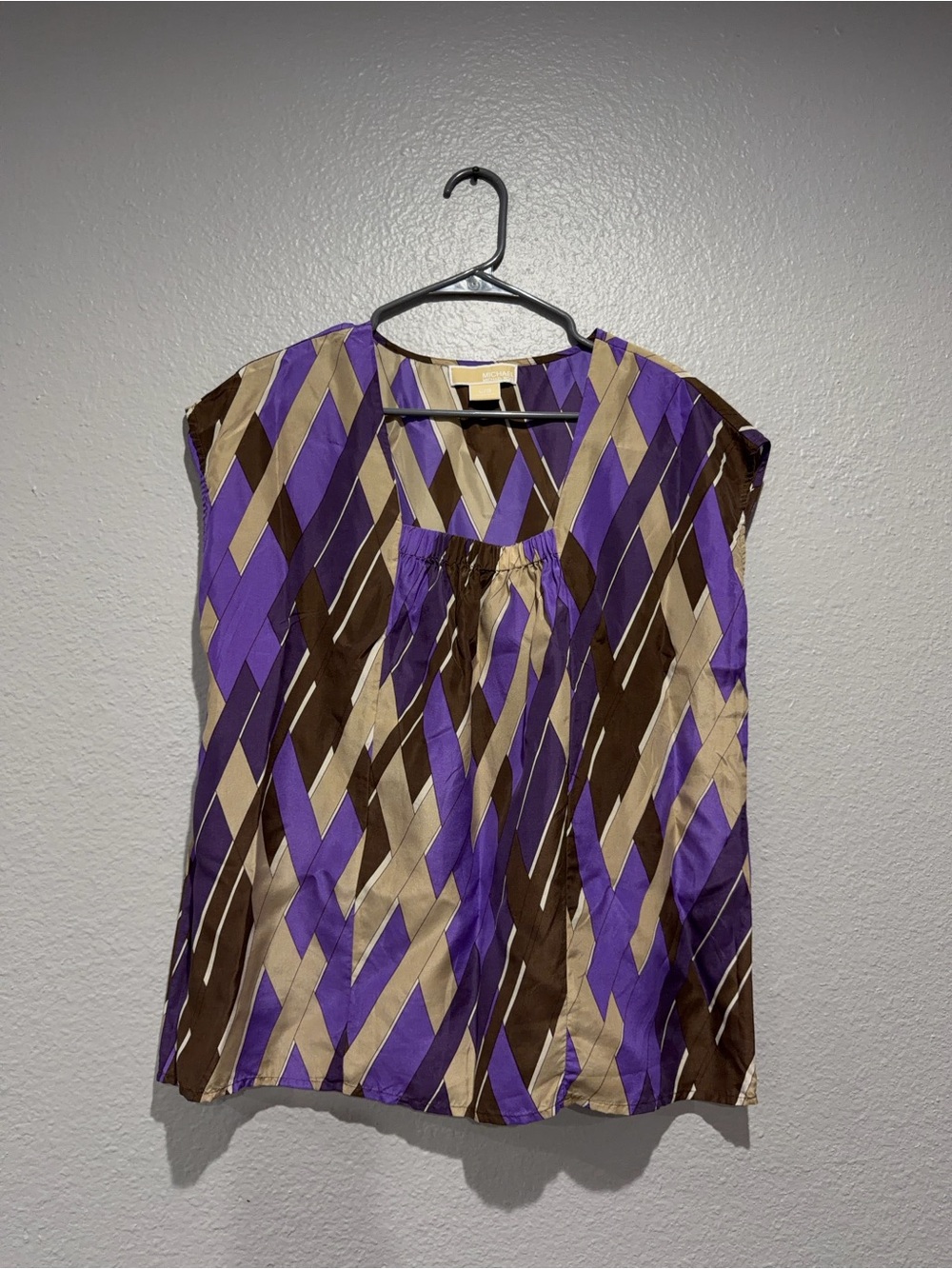 Michael Kors Purple Brown Geometric Sleeveless Blouse